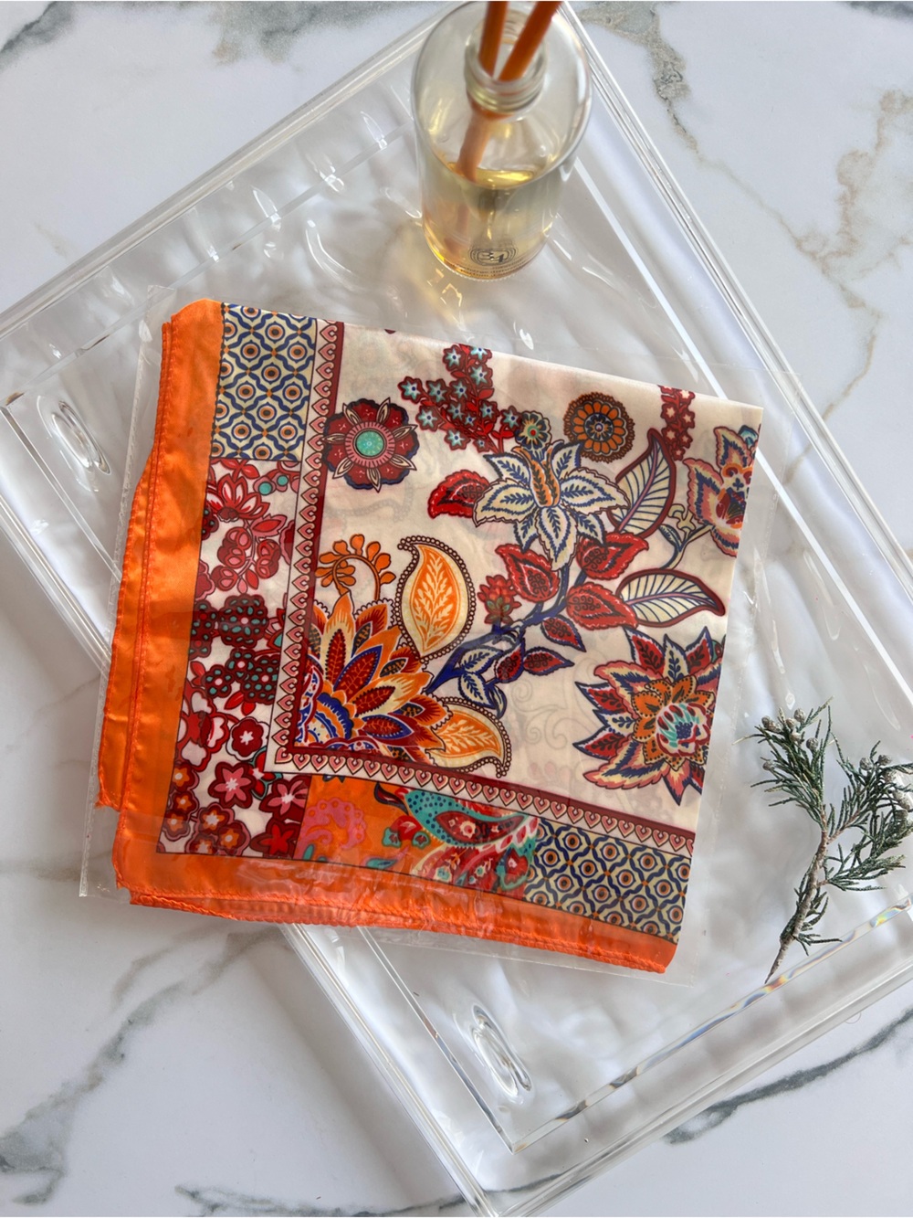 Vibrant Orange Floral Decorative Scarf for Home Accent